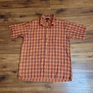 Born Men Large Shirt Vibrant Plaid Button Front Short‎ Sleeve Shirt Casual